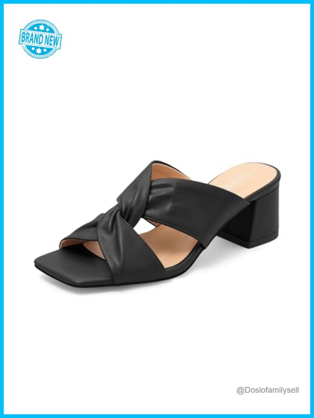 Women's Square Toe Block Heel Mule Sandals 2 Inch Slip-On
